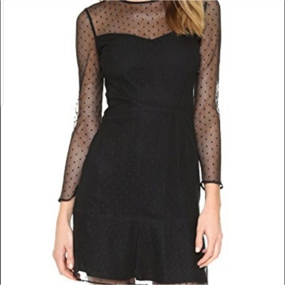 Rag & Bone Black Dress with Sheer Polka Dot Sleeves Size 10